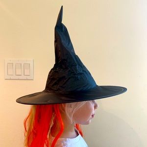 🎉 Child’s Witch Hat with attached red hair craft project Halloween decoration